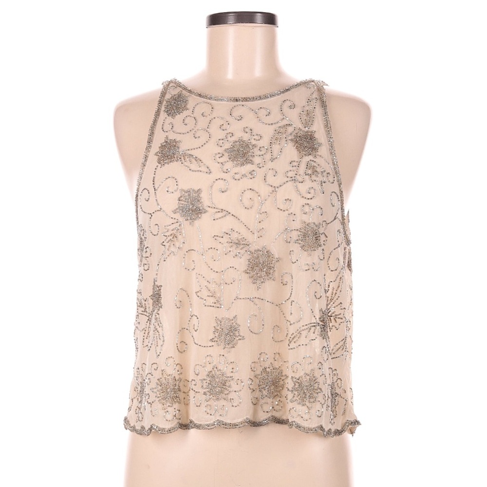 Topshop Embroidered Beaded Cream Sleeveless Top